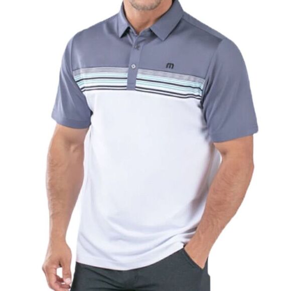 Travis Mathew Men's Striped Short Sleeve Golf Polo Shirt Gray White Size Small - Picture 10 of 16